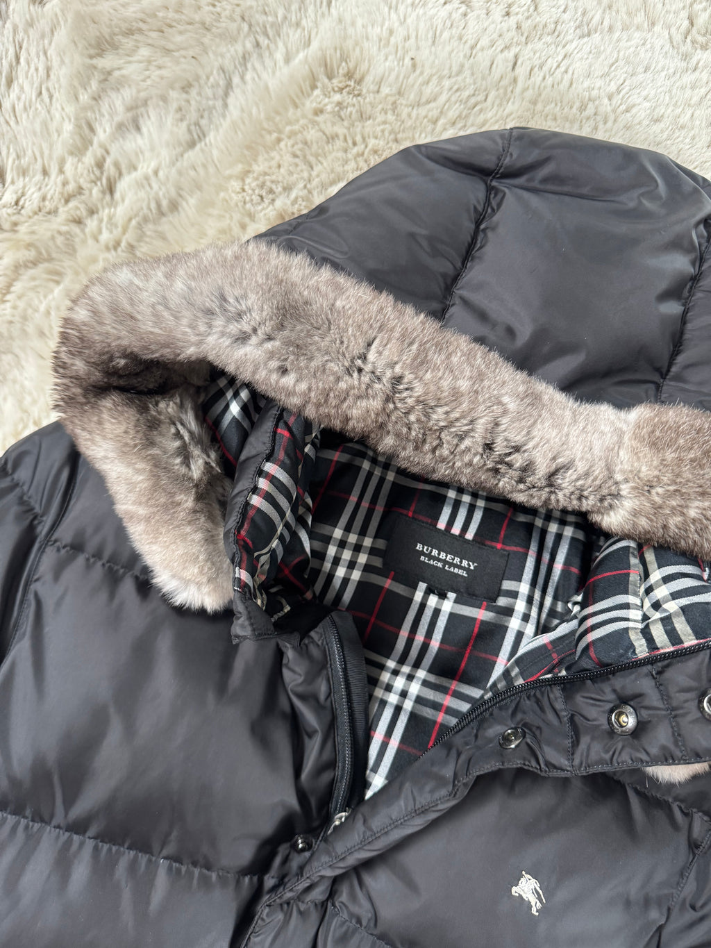 Burberry Black Label fur puffer (L)