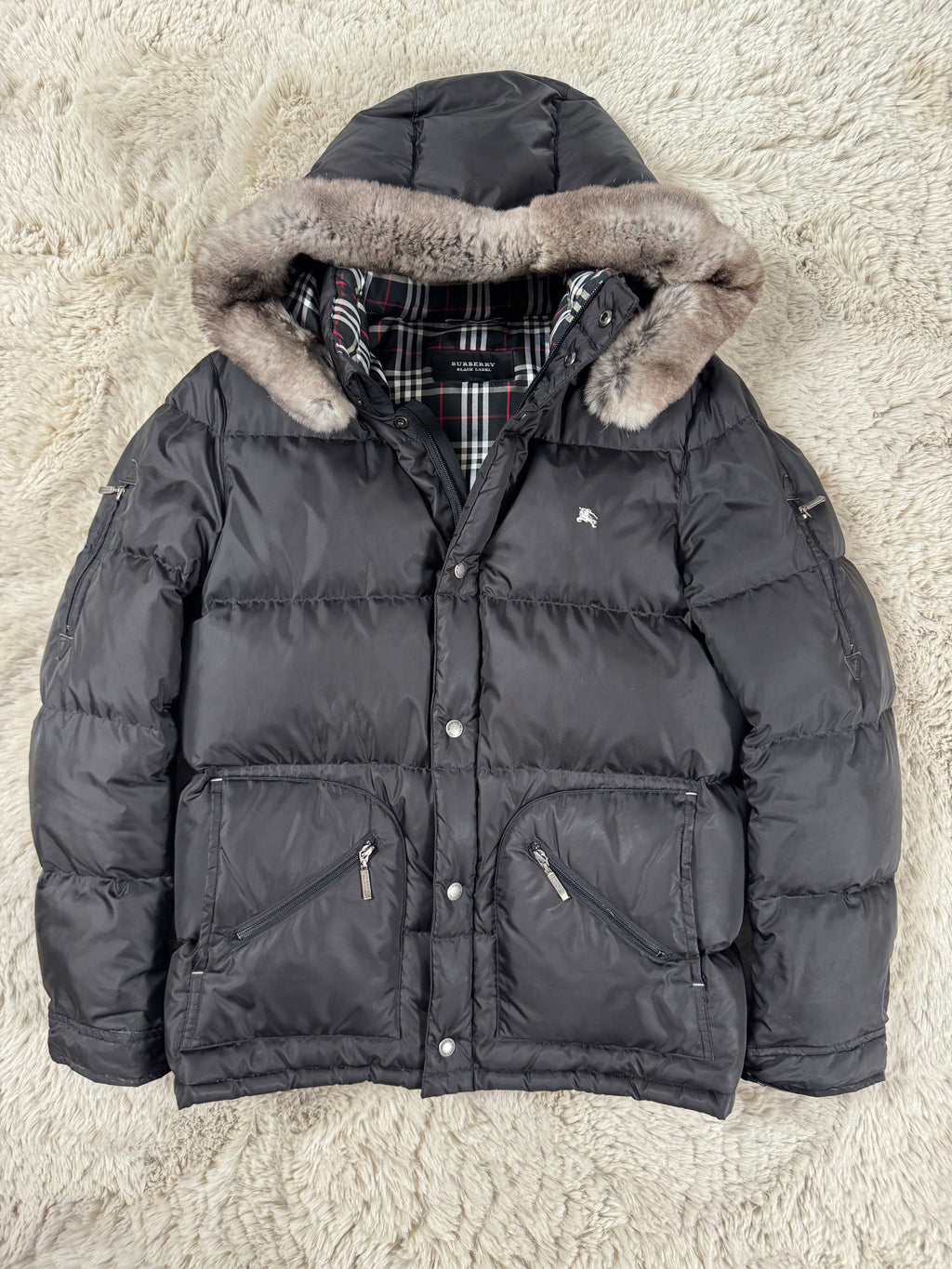 Burberry Black Label fur puffer (L)