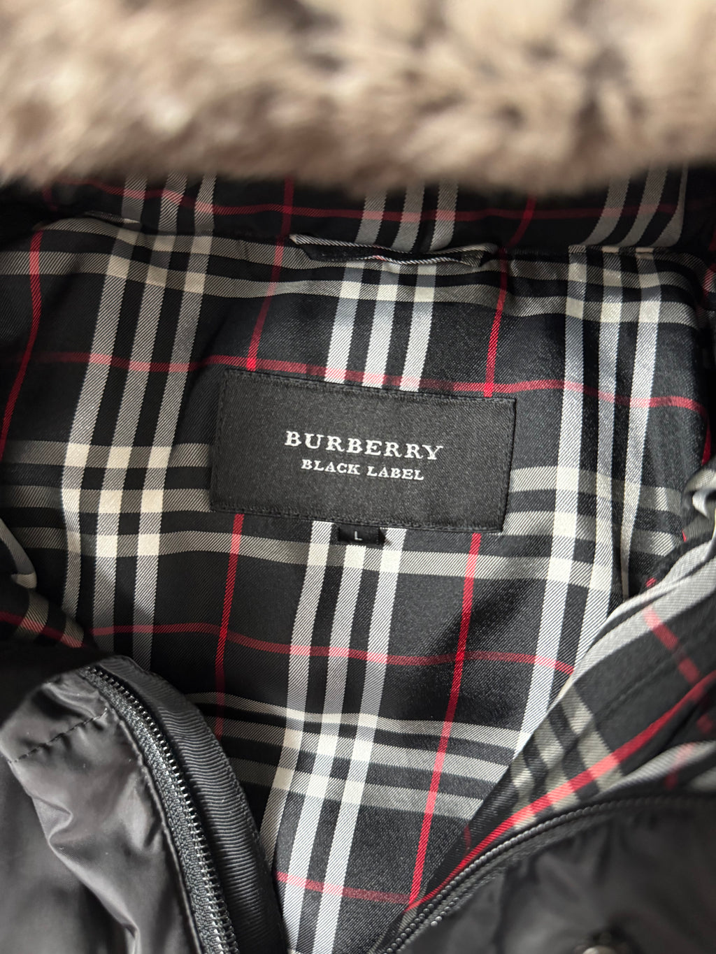 Burberry Black Label fur puffer (L)